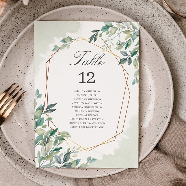 Gold Geometric Eucalyptus Wedding Table Number (Creator Uploaded)
