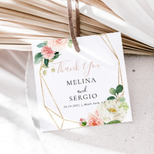 Gold Geometric Fall Flowers Wedding Thank You  Favour Tags
