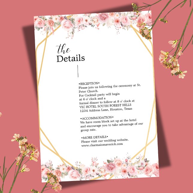 Gold Geometric Floral Blush Pink Flower Enclosure Card (Creator Uploaded)