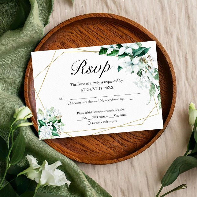 Gold Geometric Floral Greenery Wedding RSVP Card (Creator Uploaded)