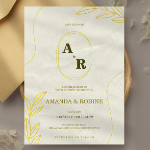 Gold Geometric Floral Wedding Invitation