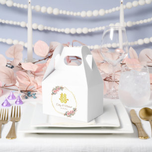 Gold geometric floral wreath Chinese wedding Favor Box