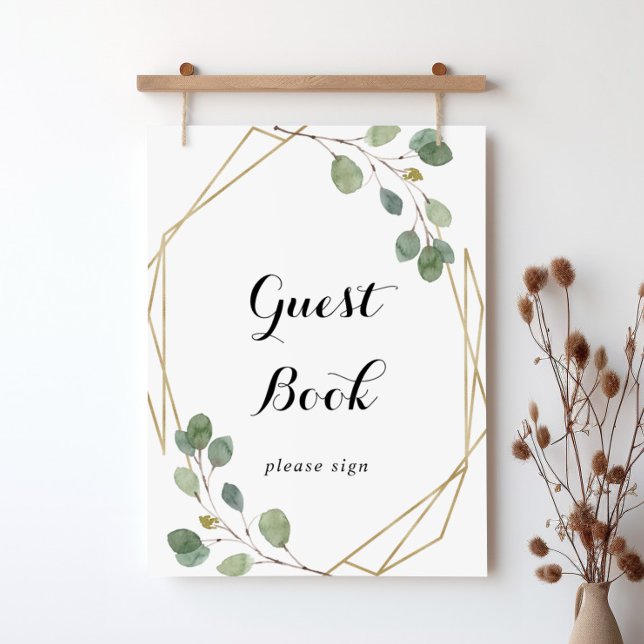 Gold Geometric Foliage Calligraphy Guest Book Sign (Creator Uploaded)