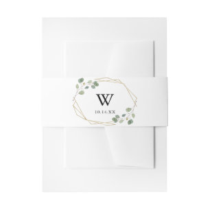 Gold Geometric Foliage Monogram Wedding Invitation Belly Band