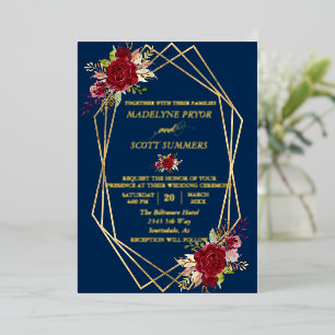 Gold Geometric Frame Burgundy Watercolor Flower