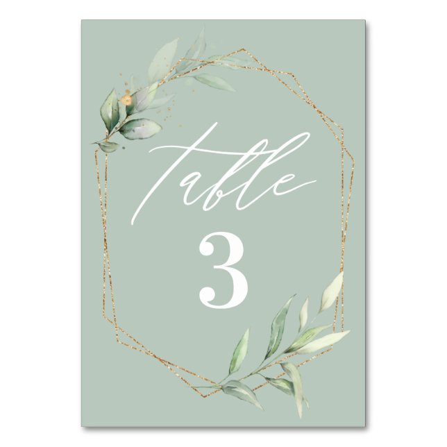 Gold Geometric frame greenery Table Number (Front)