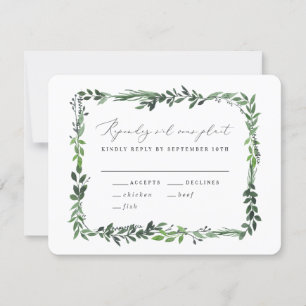 Gold geometric frame leafy wedding reply card