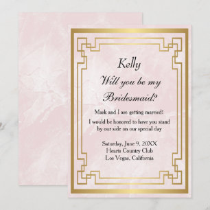 Gold Geometric Frame Pink Marble Bridesmaid Invitation