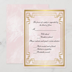 Gold Geometric Frame Pink Marble Wedding Response Invitation