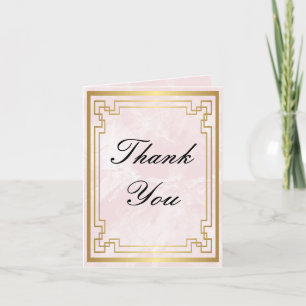 Gold Geometric Frame Pink Marble Wedding Thank You
