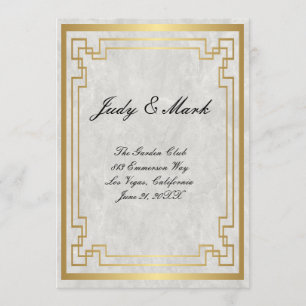 Gold Geometric Frame White Marble Wedding Menu