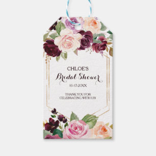 Gold Geometric Green Burgundy Floral Bridal Shower Gift Tags