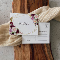 Gold Geometric Green Burgundy Floral Thank You