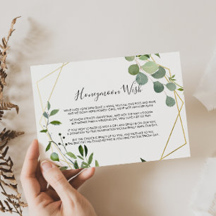 Gold Geometric Green Eucalyptus Honeymoon Wish Enclosure Card