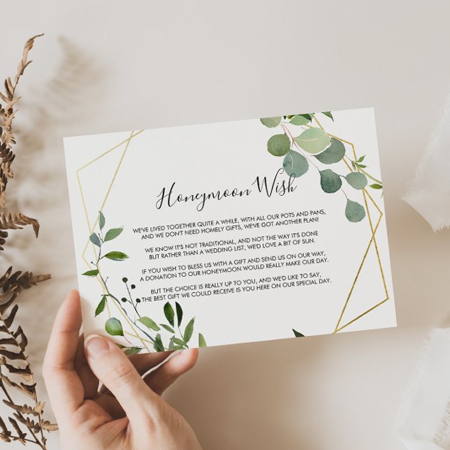 Gold Geometric Green Eucalyptus Honeymoon Wish  Enclosure Card (Creator Uploaded)