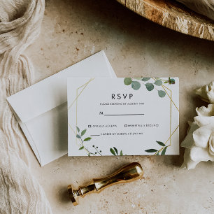 Gold Geometric Green Eucalyptus RSVP Card