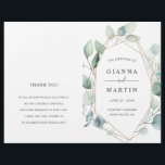 Gold Geometric Greenery Foliage Wedding Program<br><div class="desc">This wedding ceremony program features painted watercolor eucalyptus and botanical green leaves with a gold geometric frame.  NOTE: You will need to fold them in half when they arrive.</div>