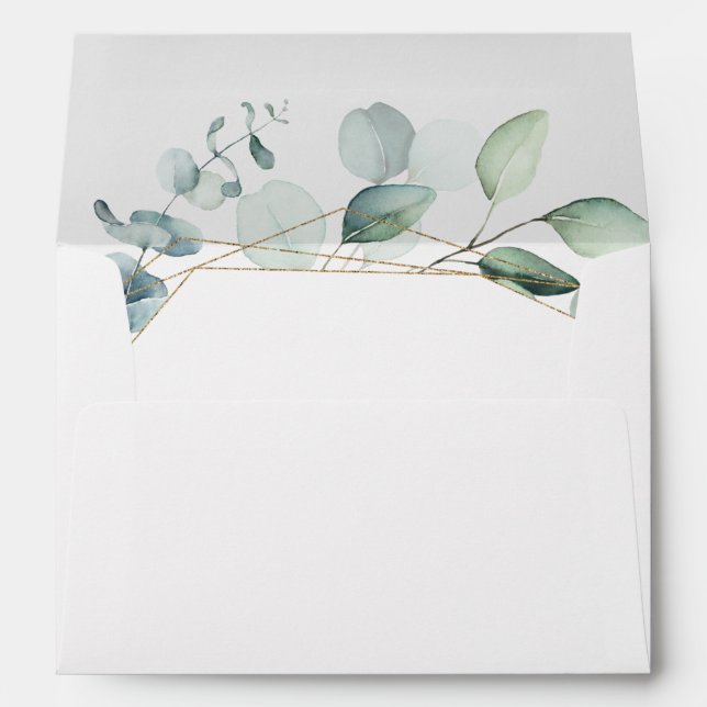 Gold Geometric Greenery Pre-Printed Address 5x7 Envelope (Back (Bottom))