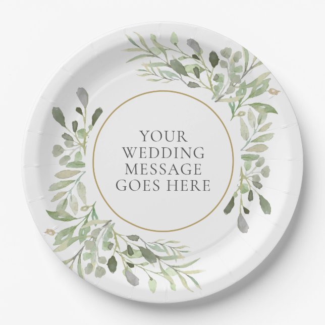 Gold Geometric Greenery Wedding Paper Plate (Front)