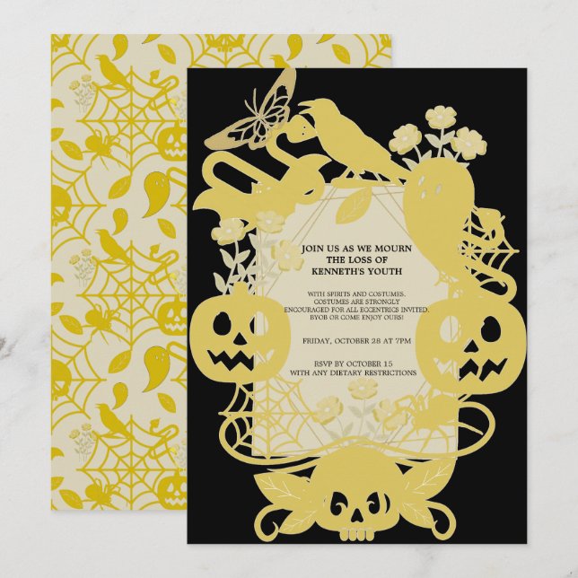 Gold Geometric Halloween Birthday Funny Costume Holiday Card (Front/Back)