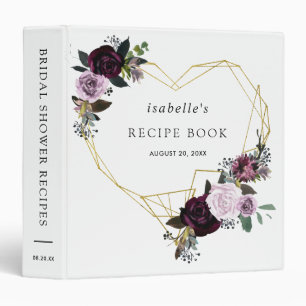 Gold Geometric Heart Purple Flowers Recipe Binder
