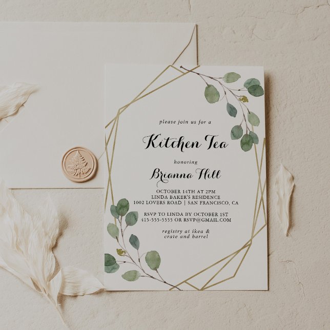 Gold Geometric Kitchen Tea Bridal Shower Invitation (Creator Uploaded)