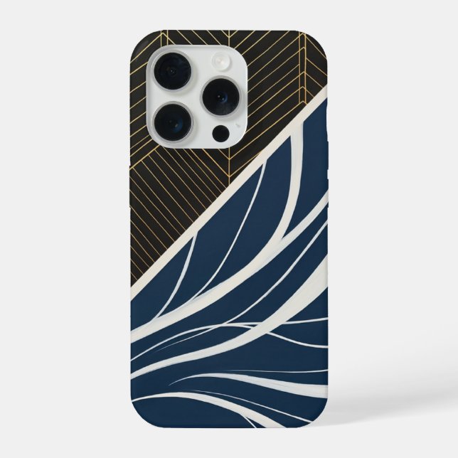 Gold Geometric Lines Navy Wave Pattern Modern iPhone Case (Back)