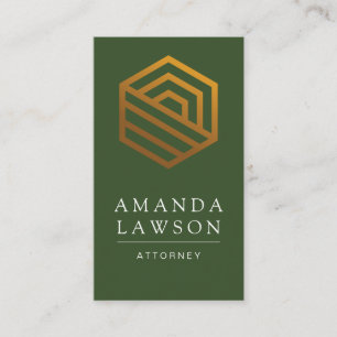 Gold Geometric Logo   Green  Business Card