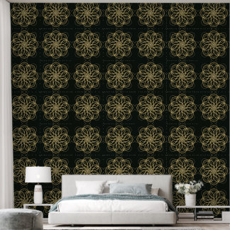 Gold Geometric Mandala Art Print – Dark Green Art Wallpaper