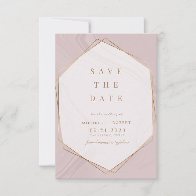 gold geometric marble Photo Save The Date Invitati Invitation (Front)