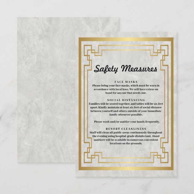 Gold Geometric Marble Safety Measures Enclosure Card (Front/Back)