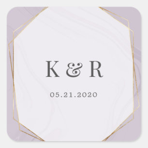 gold geometric marble wedding monogram square stic square sticker