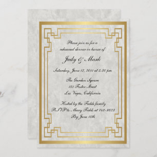 Gold Geometric  Marble Wedding Rehearsal Dinner Invitation