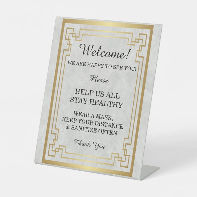 Gold Geometric Marble Wedding Safety  Pedestal Sign (Front)