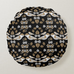 Gold Geometric Modern Abstract Bird Art Round Pillow