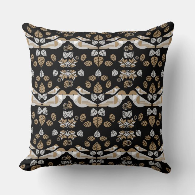 Gold Geometric Modern Abstract Bird Art Throw Pillow (Front)