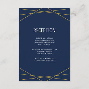 Gold Geometric Navy Blue Monogram Wedding Enclosure Card