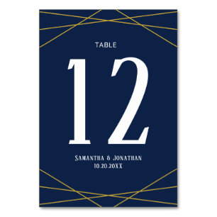 Gold Geometric Navy Blue   Wedding Table Number