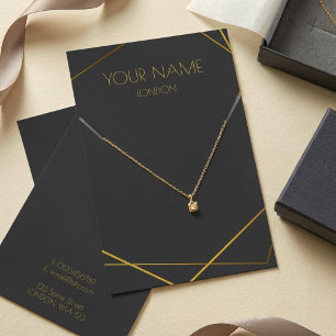 Gold geometric necklace flat lay display card