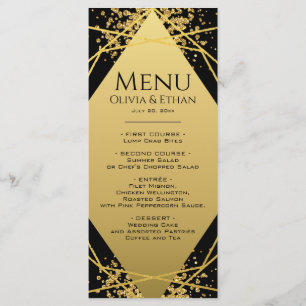Gold Geometric on Black Wedding Menu