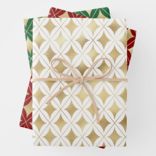 Gold geometric pattern Christmas colors back Wrapping Paper Sheet