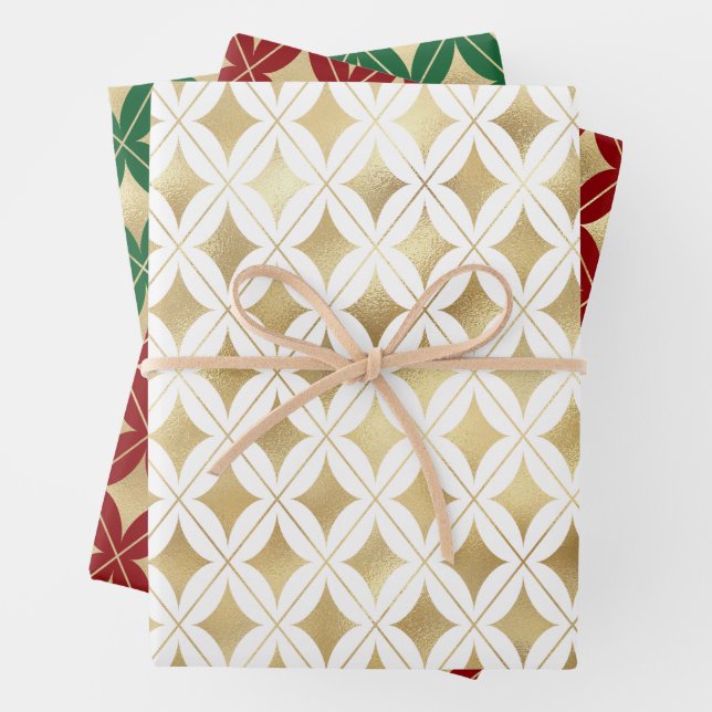 Gold geometric pattern Christmas colors back Wrapping Paper Sheet (In situ)