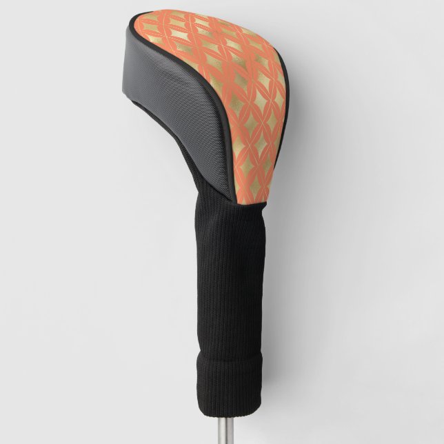 Gold Geometric Pattern Custom Peach Background Golf Head Cover (Angled)