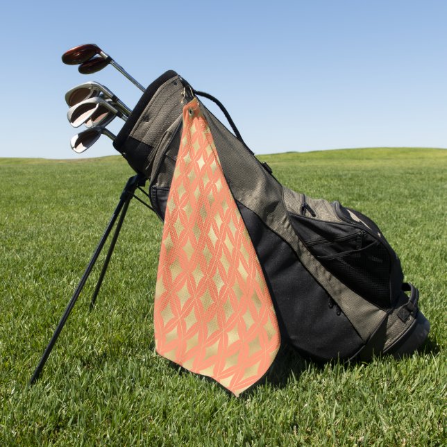 Gold Geometric Pattern Custom Peach Background Golf Towel (Green)