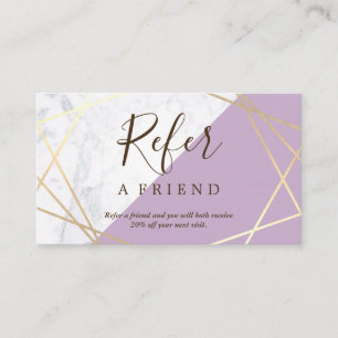 Gold Geometric Pattern Marble Lavender Referral Business Card