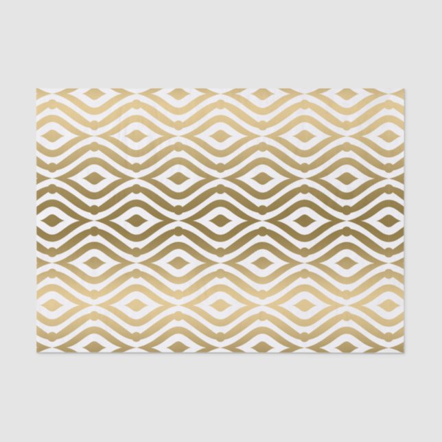 Gold Geometric Pattern On White Background Tissue Paper (Front)