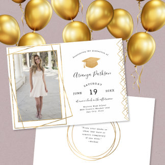 Gold Geometric photo graduation Invitation