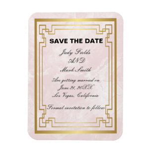 Gold Geometric Pink Marble Wedding Save The Date Magnet