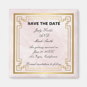 Gold Geometric Pink Marble Wedding Save The Date Magnet