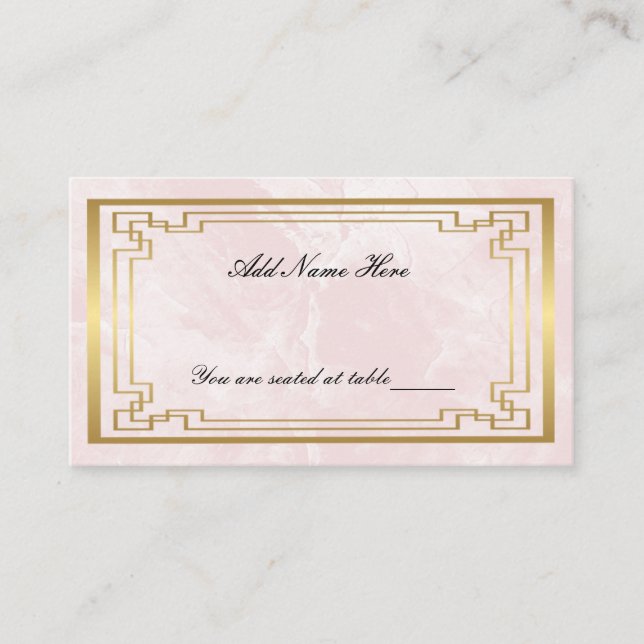 Gold Geometric Pink Marble Wedding Table Place Place Card (Front)
